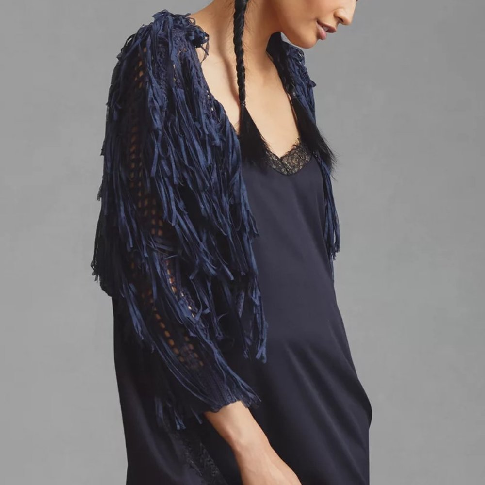 HTF By Anthropologie Cropped Fringe Kimono Sweater